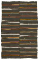 Kıl Çizgili Kahverengi Keçi Kılı İpliğinden El Dokuma Kilim-238x377