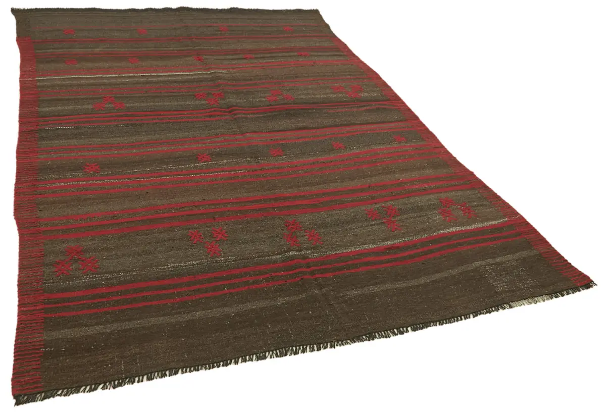 Kıl Çizgili Kahverengi Keçi Kılı İpliğinden El Dokuma Kilim-171x259 - Görsel 2