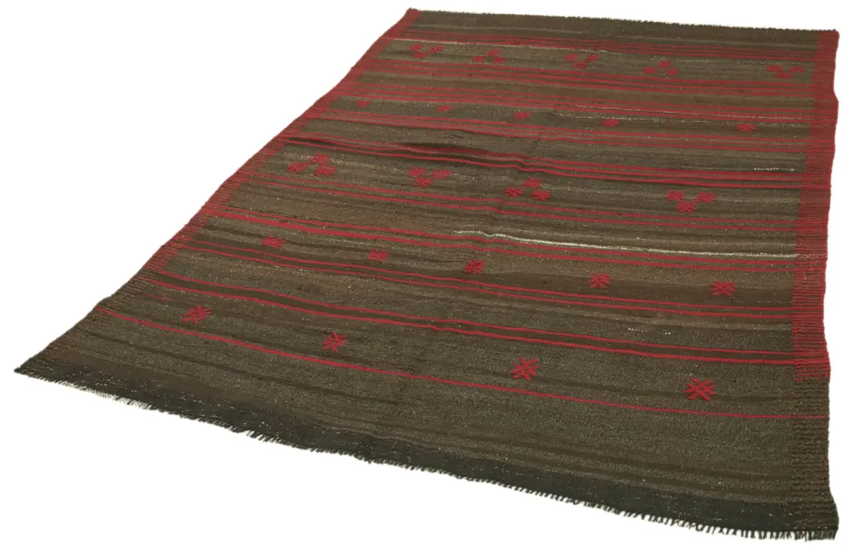Kıl Çizgili Kahverengi Keçi Kılı İpliğinden El Dokuma Kilim-171x259 - Görsel 3