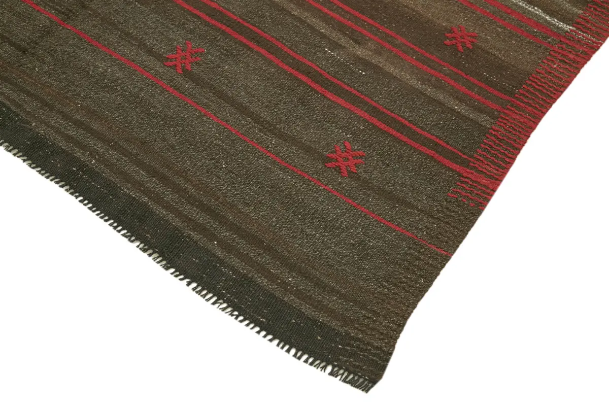 Kıl Çizgili Kahverengi Keçi Kılı İpliğinden El Dokuma Kilim-171x259 - Görsel 4