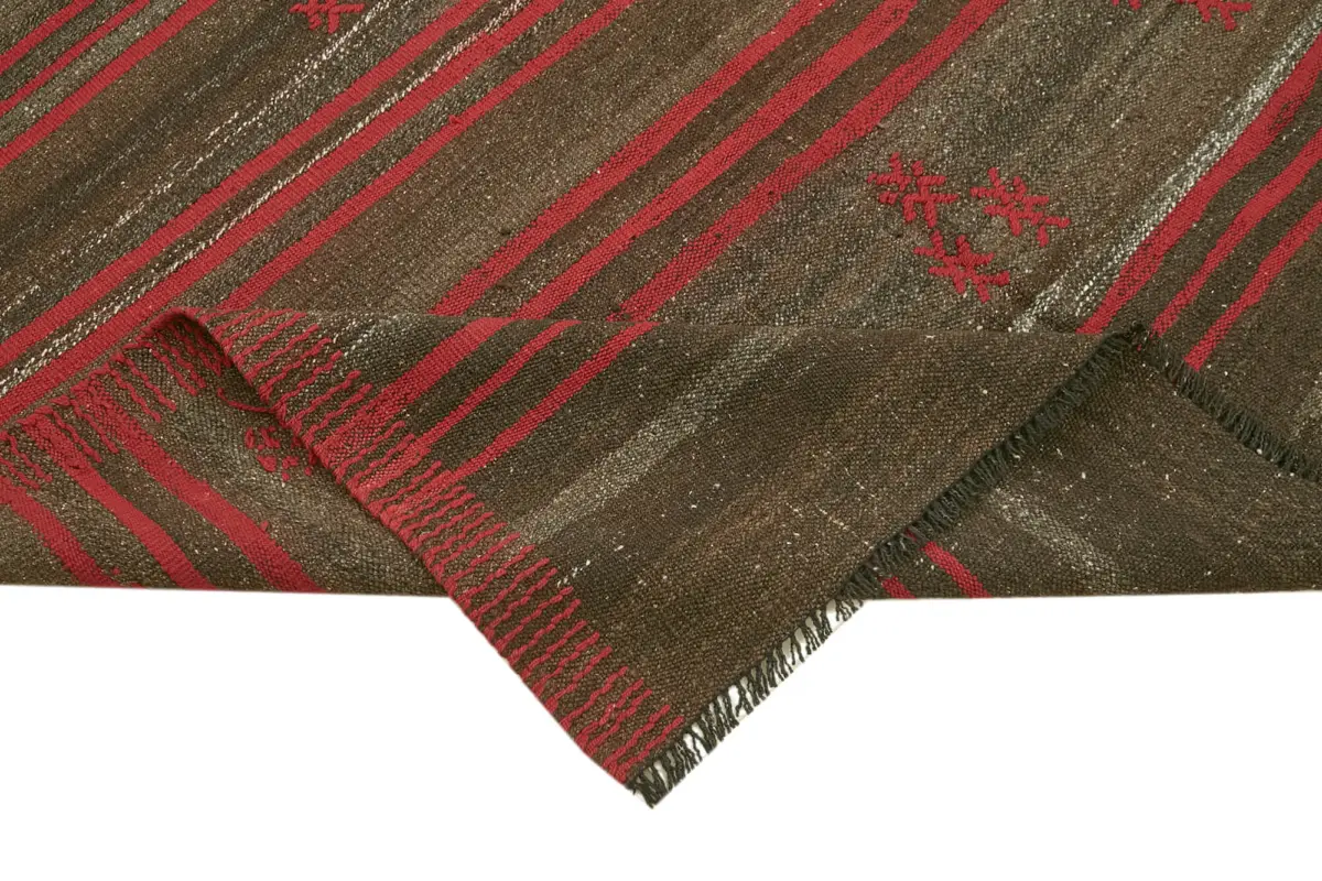 Kıl Çizgili Kahverengi Keçi Kılı İpliğinden El Dokuma Kilim-171x259 - Görsel 6