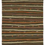 Kıl Çizgili Kahverengi Keçi Kılı İpliğinden El Dokuma Kilim-215x291