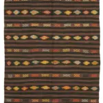 Kıl Çizgili Kahverengi Keçi Kılı İpliğinden El Dokuma Kilim-204x310