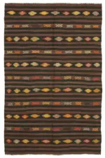Kıl Çizgili Kahverengi Keçi Kılı İpliğinden El Dokuma Kilim-204x310