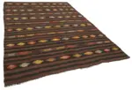 Kıl Çizgili Kahverengi Keçi Kılı İpliğinden El Dokuma Kilim-204x310 - Görsel 2