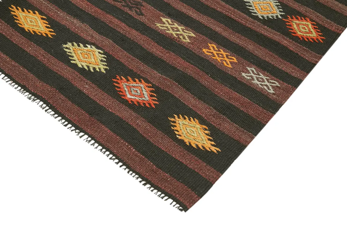 Kıl Çizgili Kahverengi Keçi Kılı İpliğinden El Dokuma Kilim-204x310 - Görsel 4