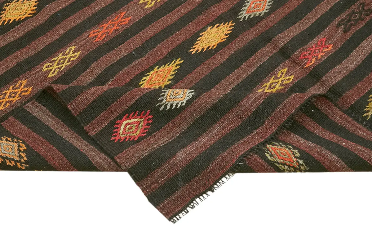 Kıl Çizgili Kahverengi Keçi Kılı İpliğinden El Dokuma Kilim-204x310 - Görsel 6