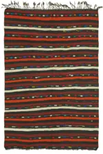Kıl Çizgili Kahverengi Keçi Kılı İpliğinden El Dokuma Kilim-241x349