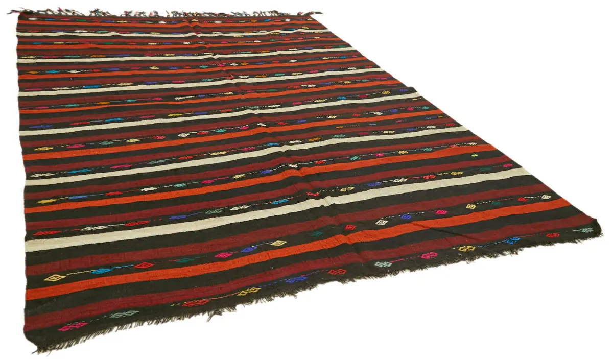 Kıl Çizgili Kahverengi Keçi Kılı İpliğinden El Dokuma Kilim-241x349 - Görsel 2