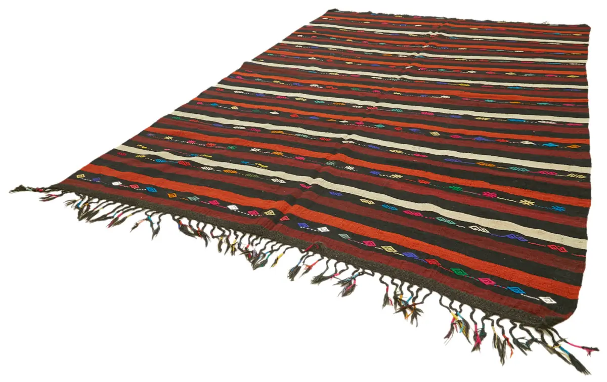 Kıl Çizgili Kahverengi Keçi Kılı İpliğinden El Dokuma Kilim-241x349 - Görsel 3