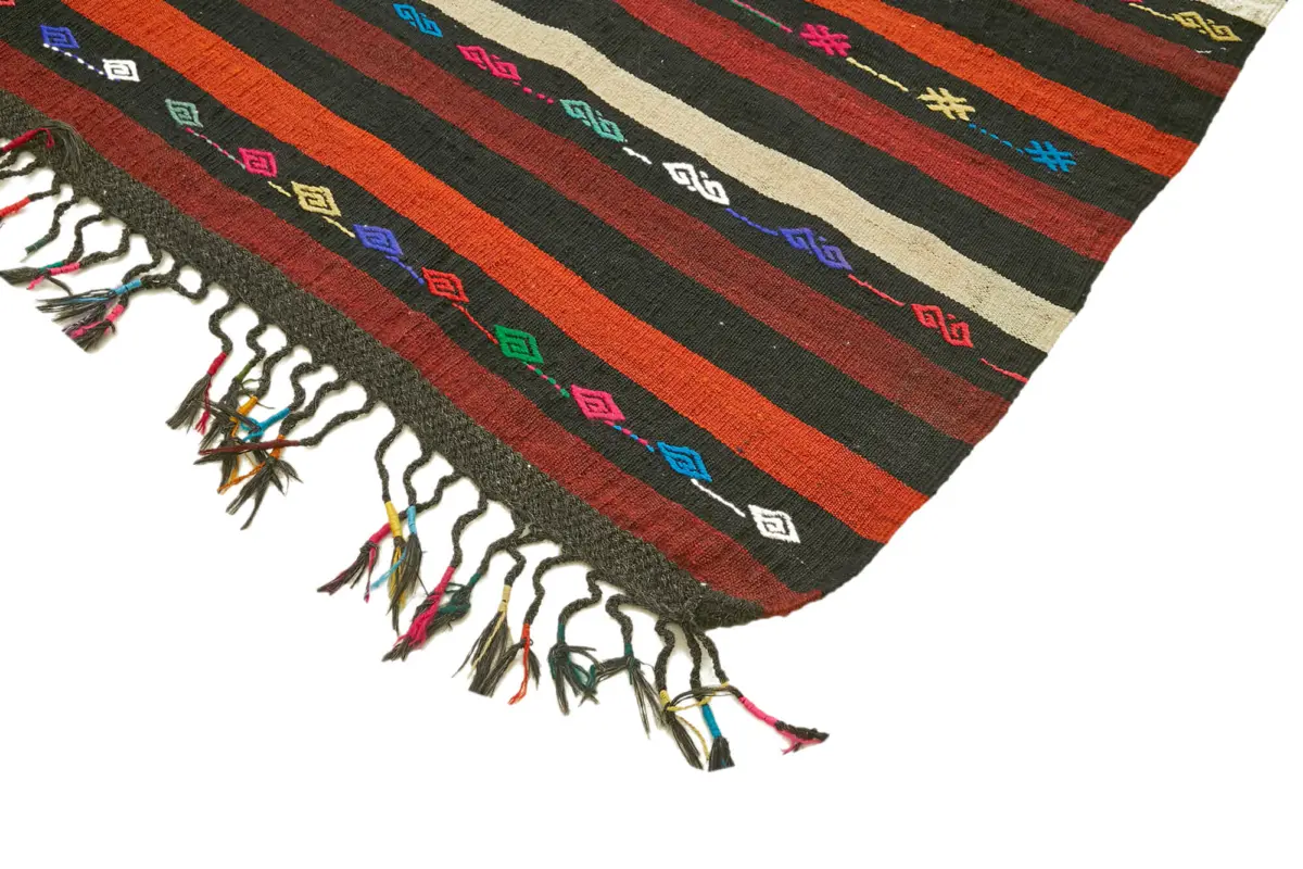 Kıl Çizgili Kahverengi Keçi Kılı İpliğinden El Dokuma Kilim-241x349 - Görsel 4