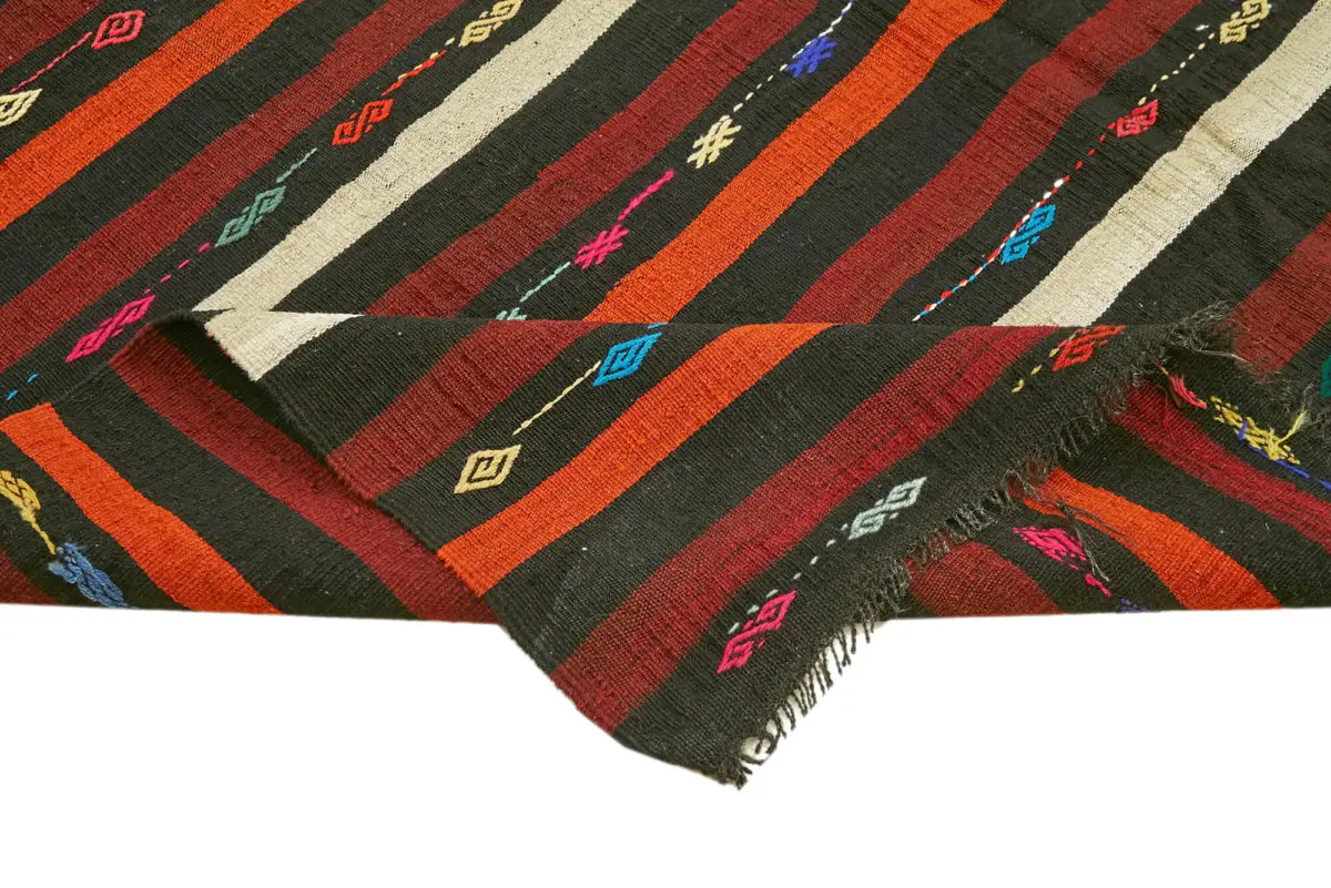 Kıl Çizgili Kahverengi Keçi Kılı İpliğinden El Dokuma Kilim-241x349 - Görsel 6