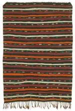 Kıl Çizgili Kahverengi Keçi Kılı İpliğinden El Dokuma Kilim-226x314