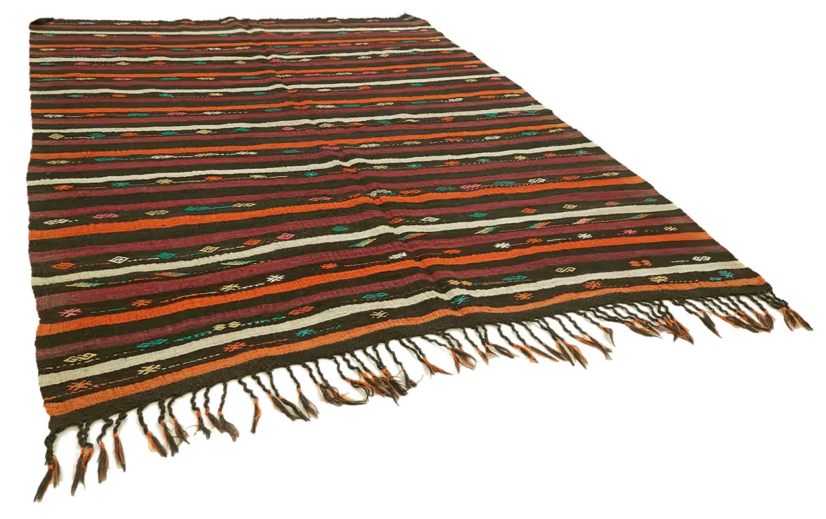 Kıl Çizgili Kahverengi Keçi Kılı İpliğinden El Dokuma Kilim-226x314 - Görsel 2