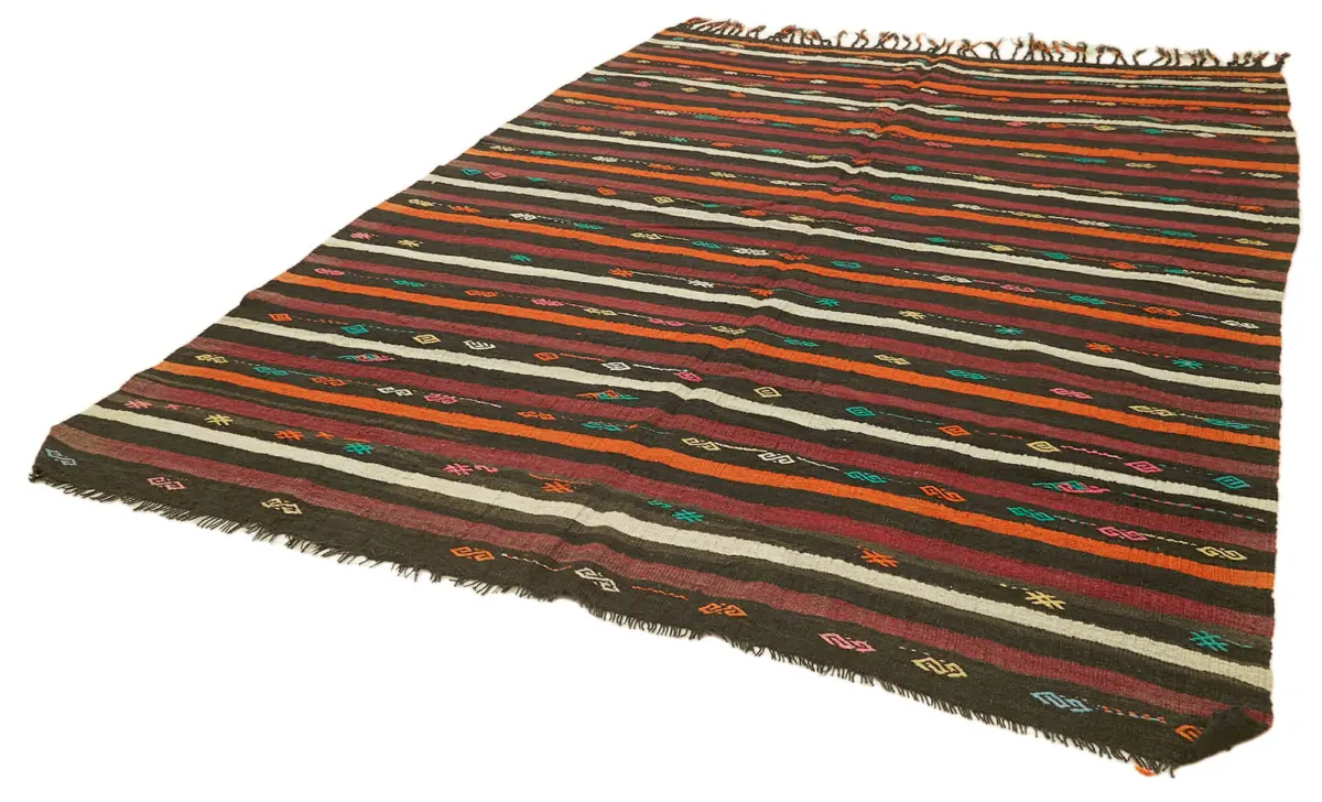 Kıl Çizgili Kahverengi Keçi Kılı İpliğinden El Dokuma Kilim-226x314 - Görsel 3