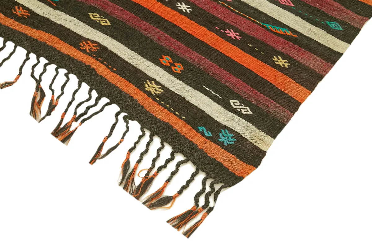 Kıl Çizgili Kahverengi Keçi Kılı İpliğinden El Dokuma Kilim-226x314 - Görsel 4