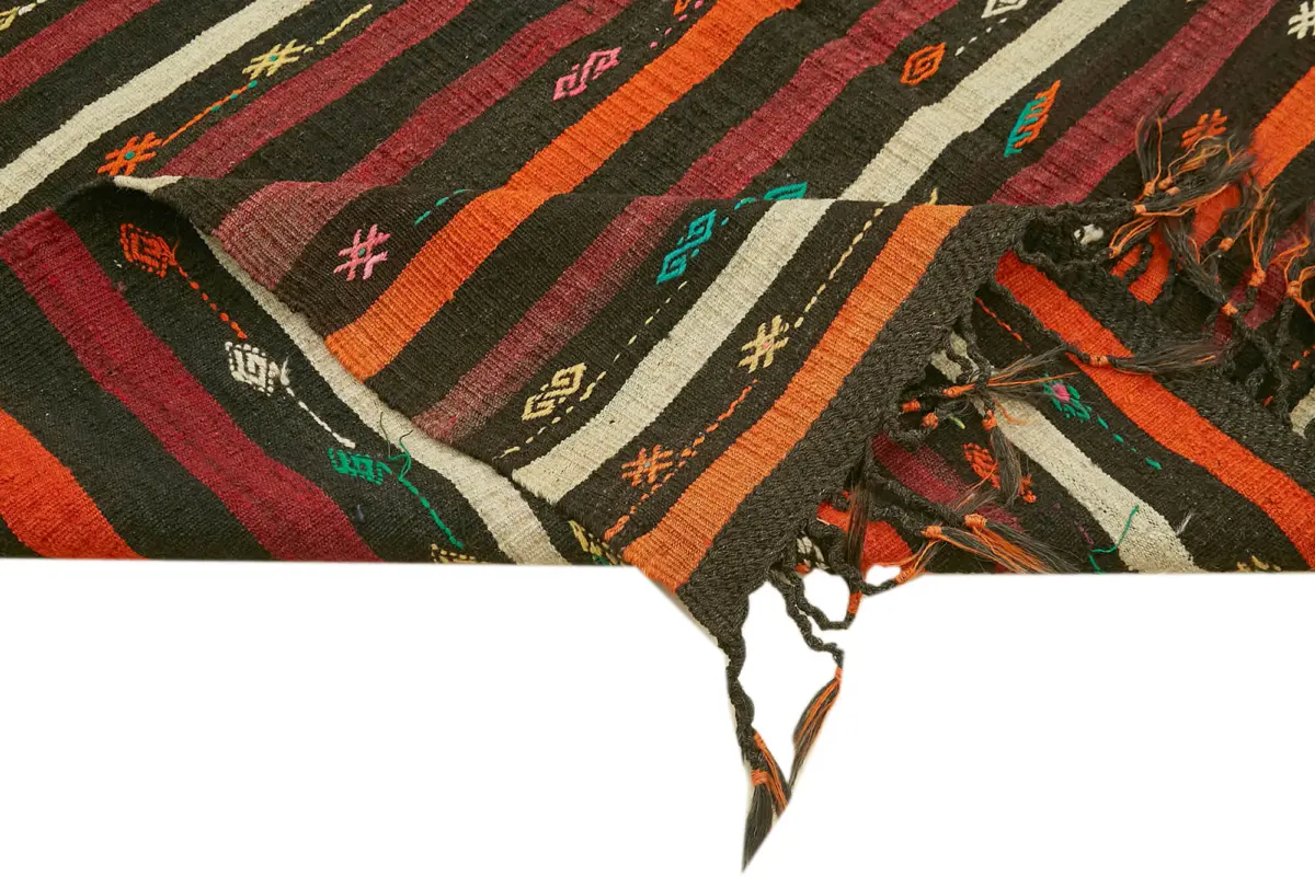 Kıl Çizgili Kahverengi Keçi Kılı İpliğinden El Dokuma Kilim-226x314 - Görsel 6