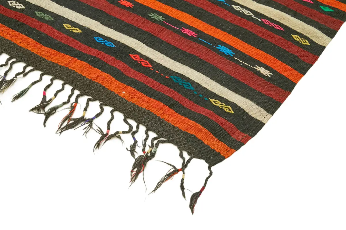 Kıl Çizgili Kahverengi Keçi Kılı İpliğinden El Dokuma Kilim-248x337 - Görsel 4