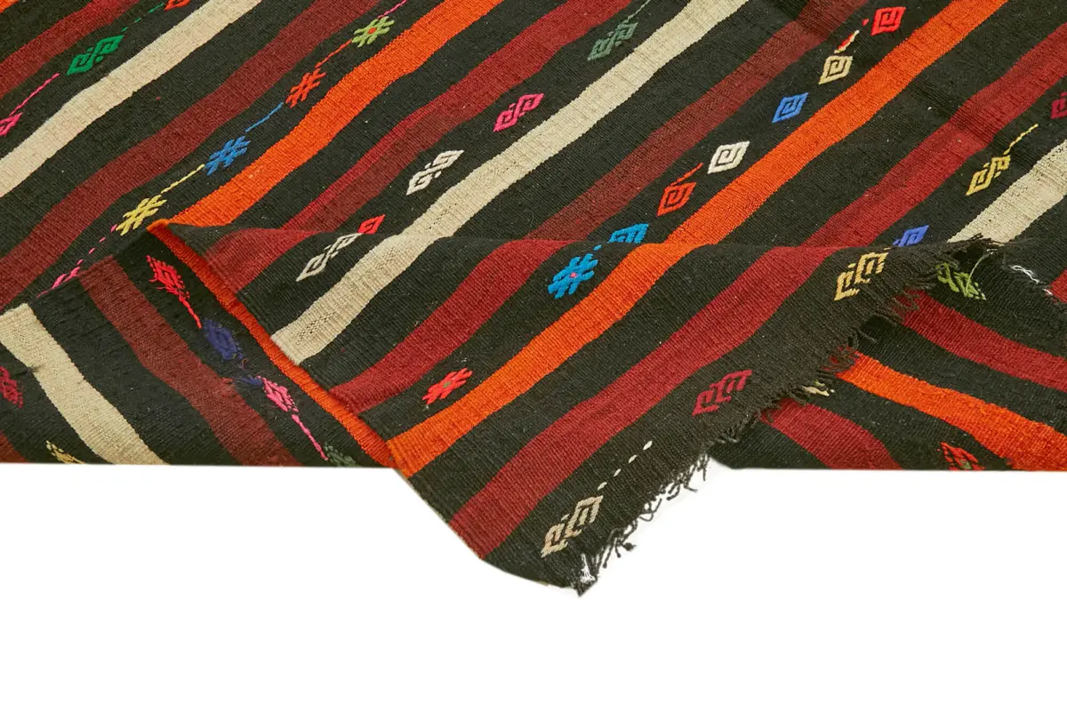 Kıl Çizgili Kahverengi Keçi Kılı İpliğinden El Dokuma Kilim-248x337 - Görsel 6