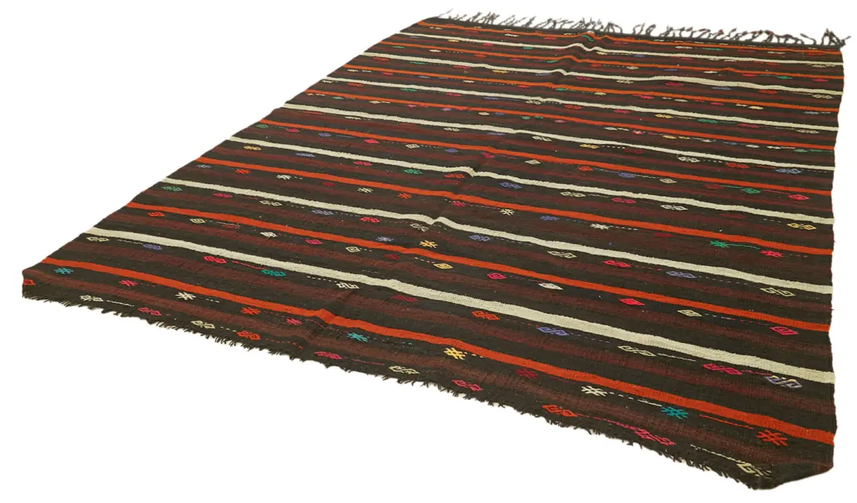 Kıl Çizgili Kahverengi Keçi Kılı İpliğinden El Dokuma Kilim-235x320 - Görsel 3