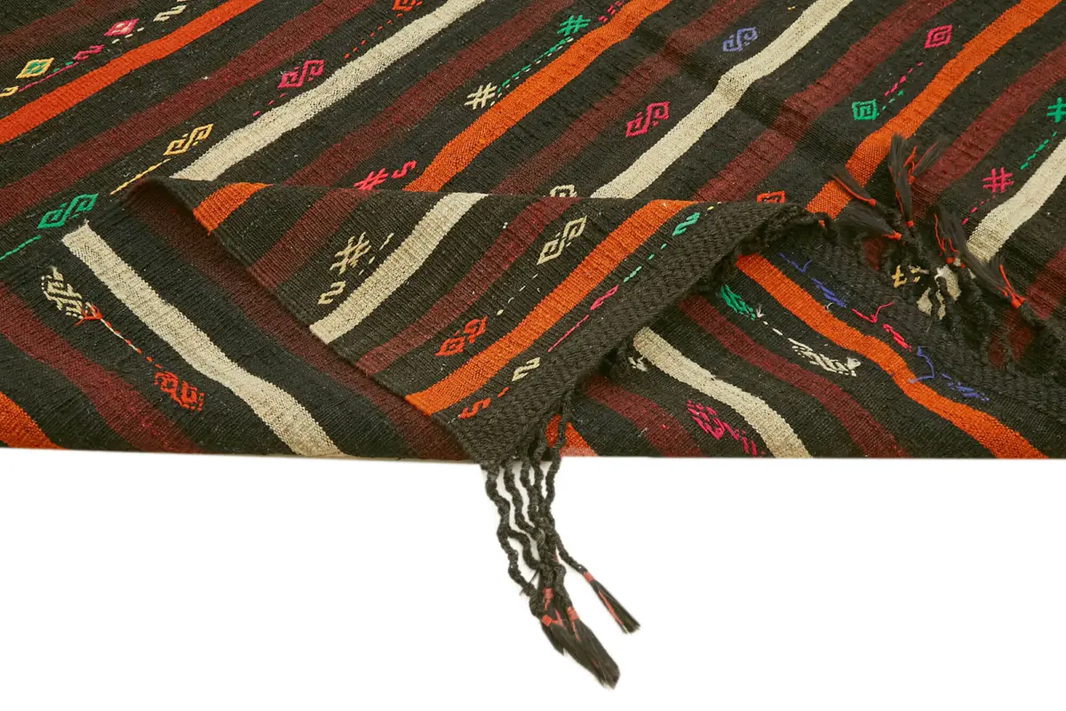 Kıl Çizgili Kahverengi Keçi Kılı İpliğinden El Dokuma Kilim-235x320 - Görsel 6