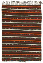 Kıl Çizgili Kahverengi Keçi Kılı İpliğinden El Dokuma Kilim-236x315
