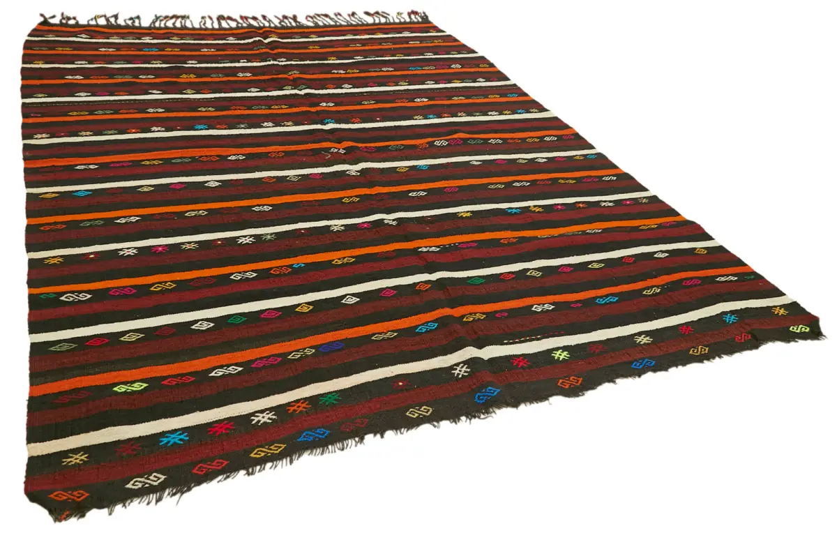 Kıl Çizgili Kahverengi Keçi Kılı İpliğinden El Dokuma Kilim-236x315 - Görsel 2