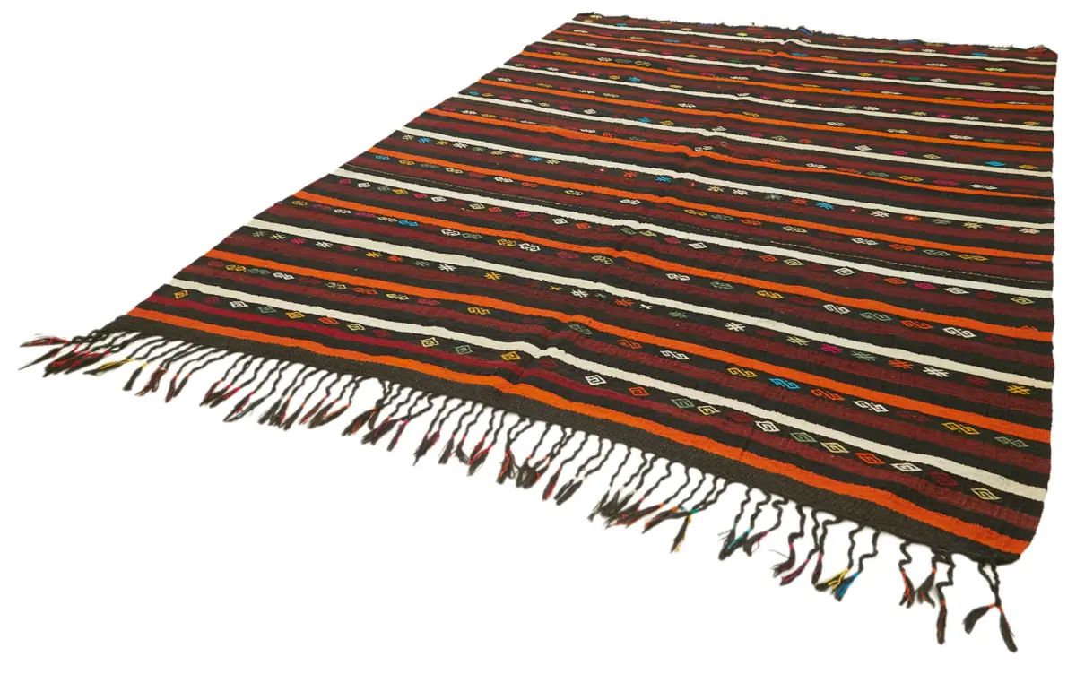 Kıl Çizgili Kahverengi Keçi Kılı İpliğinden El Dokuma Kilim-236x315 - Görsel 3