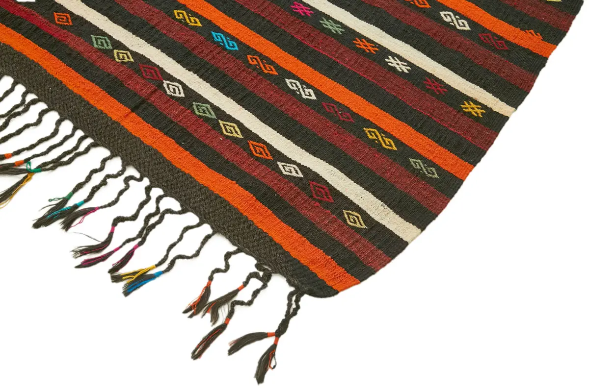 Kıl Çizgili Kahverengi Keçi Kılı İpliğinden El Dokuma Kilim-236x315 - Görsel 4