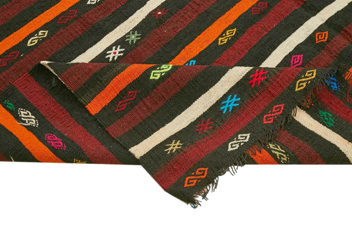 Kıl Çizgili Kahverengi Keçi Kılı İpliğinden El Dokuma Kilim-236x315 - Görsel 6