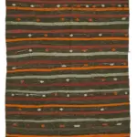 Kıl Çizgili Kahverengi Keçi Kılı İpliğinden El Dokuma Kilim-213x308