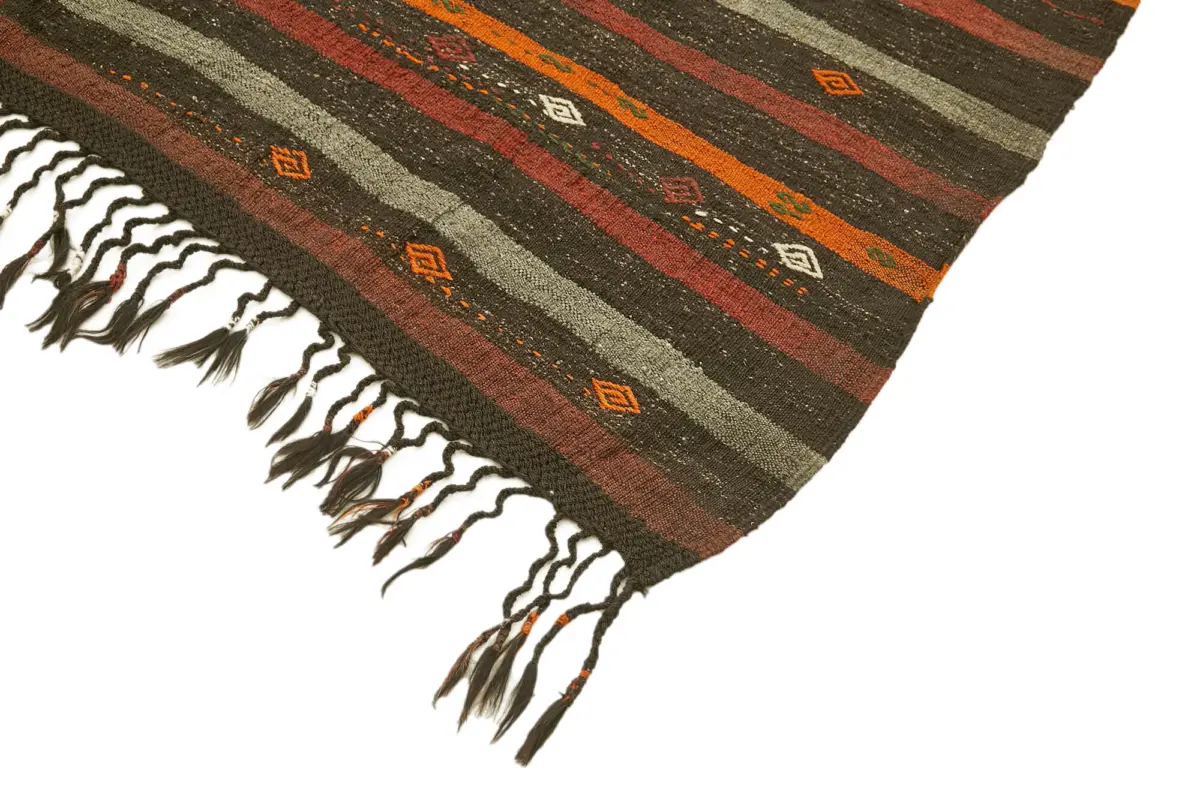 Kıl Çizgili Kahverengi Keçi Kılı İpliğinden El Dokuma Kilim-213x308 - Görsel 4