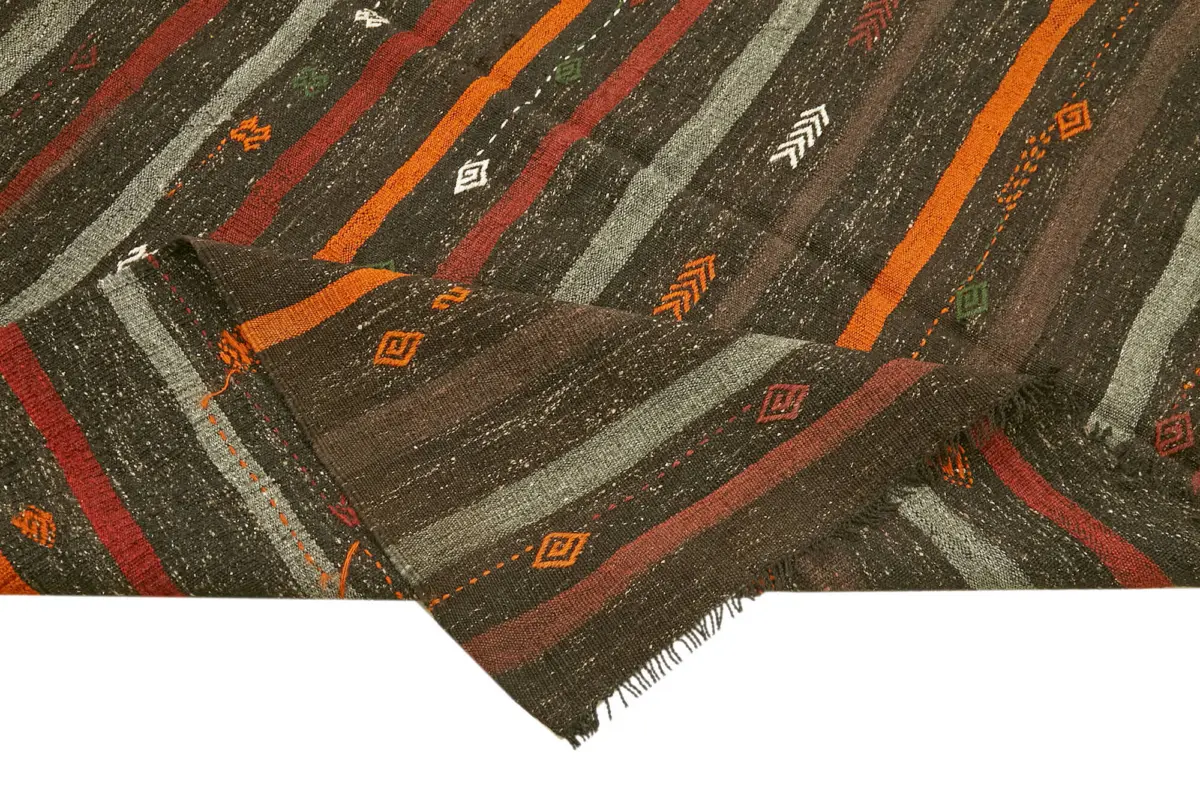 Kıl Çizgili Kahverengi Keçi Kılı İpliğinden El Dokuma Kilim-213x308 - Görsel 6