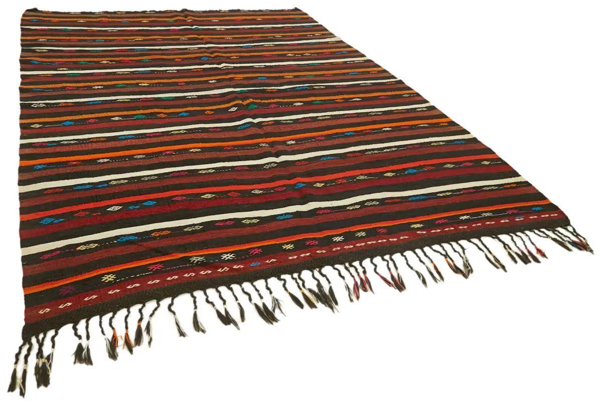 Kıl Çizgili Kahverengi Keçi Kılı İpliğinden El Dokuma Kilim-233x332 - Görsel 2