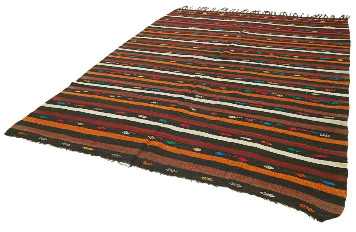 Kıl Çizgili Kahverengi Keçi Kılı İpliğinden El Dokuma Kilim-233x332 - Görsel 3