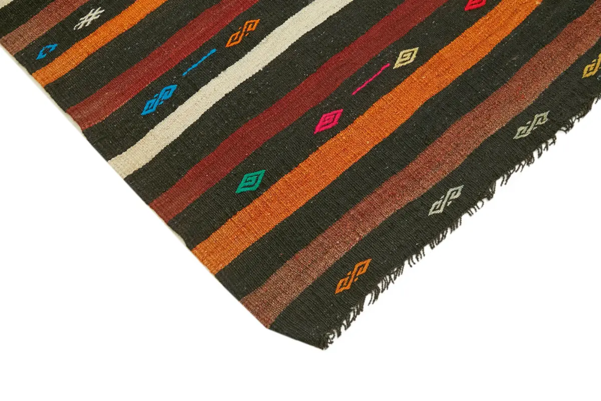Kıl Çizgili Kahverengi Keçi Kılı İpliğinden El Dokuma Kilim-233x332 - Görsel 4
