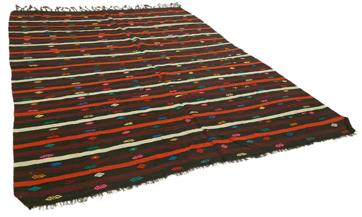 Kıl Çizgili Kahverengi Keçi Kılı İpliğinden El Dokuma Kilim-236x330 - Görsel 2