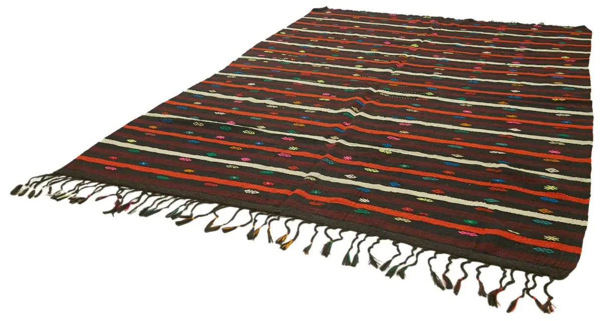 Kıl Çizgili Kahverengi Keçi Kılı İpliğinden El Dokuma Kilim-236x330 - Görsel 3