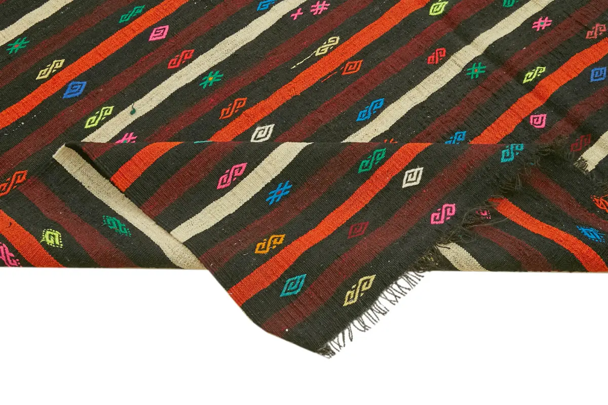 Kıl Çizgili Kahverengi Keçi Kılı İpliğinden El Dokuma Kilim-236x330 - Görsel 6