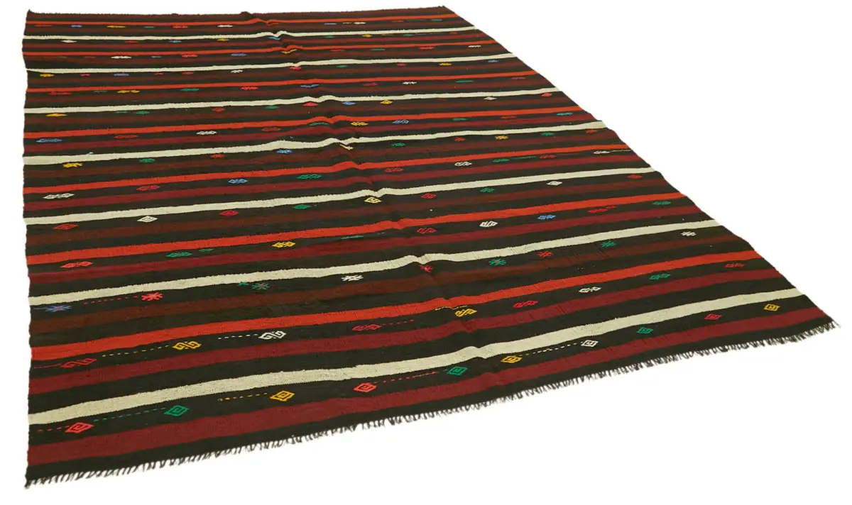 Kıl Çizgili Kahverengi Keçi Kılı İpliğinden El Dokuma Kilim-221x292 - Görsel 2