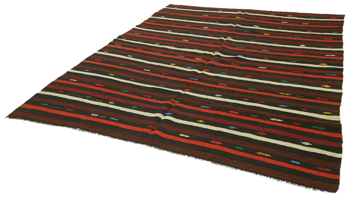 Kıl Çizgili Kahverengi Keçi Kılı İpliğinden El Dokuma Kilim-221x292 - Görsel 3