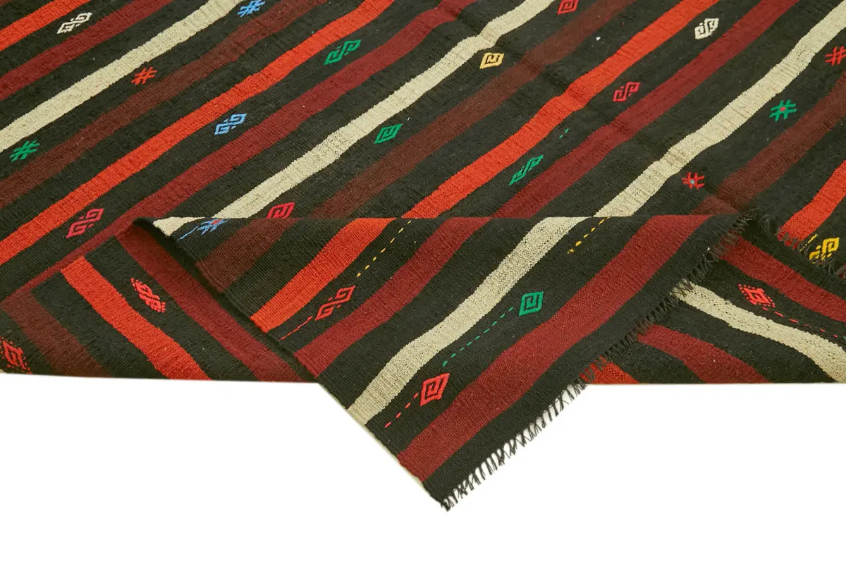 Kıl Çizgili Kahverengi Keçi Kılı İpliğinden El Dokuma Kilim-221x292 - Görsel 6