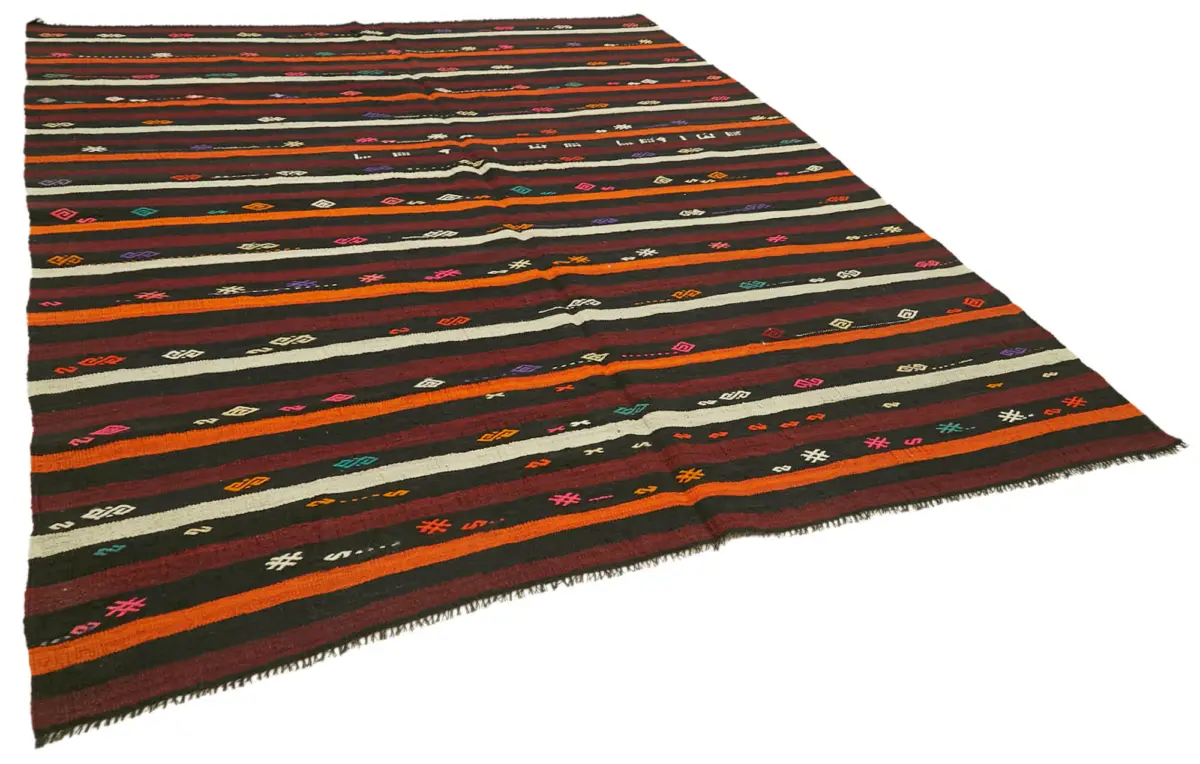Kıl Çizgili Kahverengi Keçi Kılı İpliğinden El Dokuma Kilim-225x290 - Görsel 2