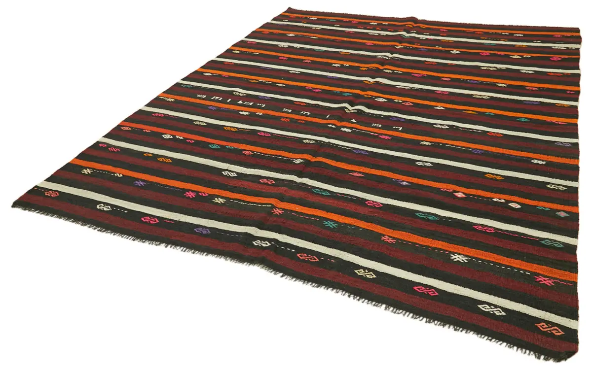 Kıl Çizgili Kahverengi Keçi Kılı İpliğinden El Dokuma Kilim-225x290 - Görsel 3