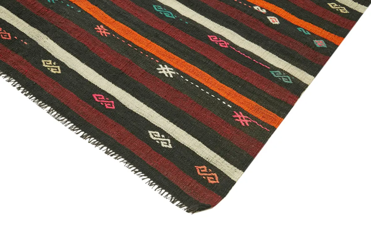 Kıl Çizgili Kahverengi Keçi Kılı İpliğinden El Dokuma Kilim-225x290 - Görsel 4