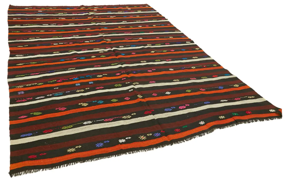 Kıl Çizgili Kahverengi Keçi Kılı İpliğinden El Dokuma Kilim-225x324 - Görsel 2