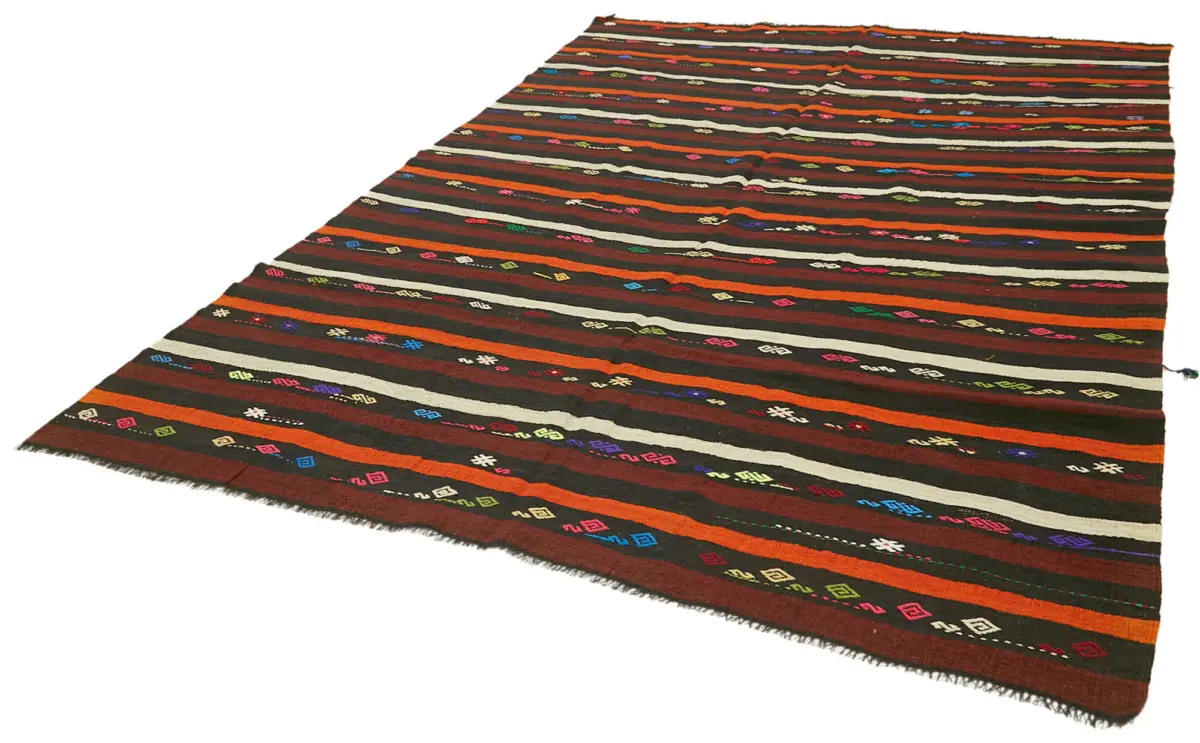 Kıl Çizgili Kahverengi Keçi Kılı İpliğinden El Dokuma Kilim-225x324 - Görsel 3