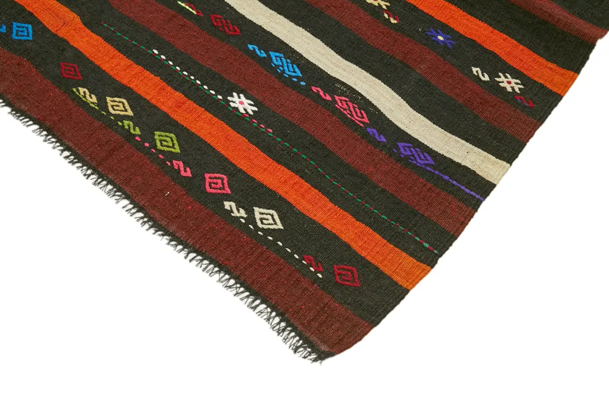 Kıl Çizgili Kahverengi Keçi Kılı İpliğinden El Dokuma Kilim-225x324 - Görsel 4
