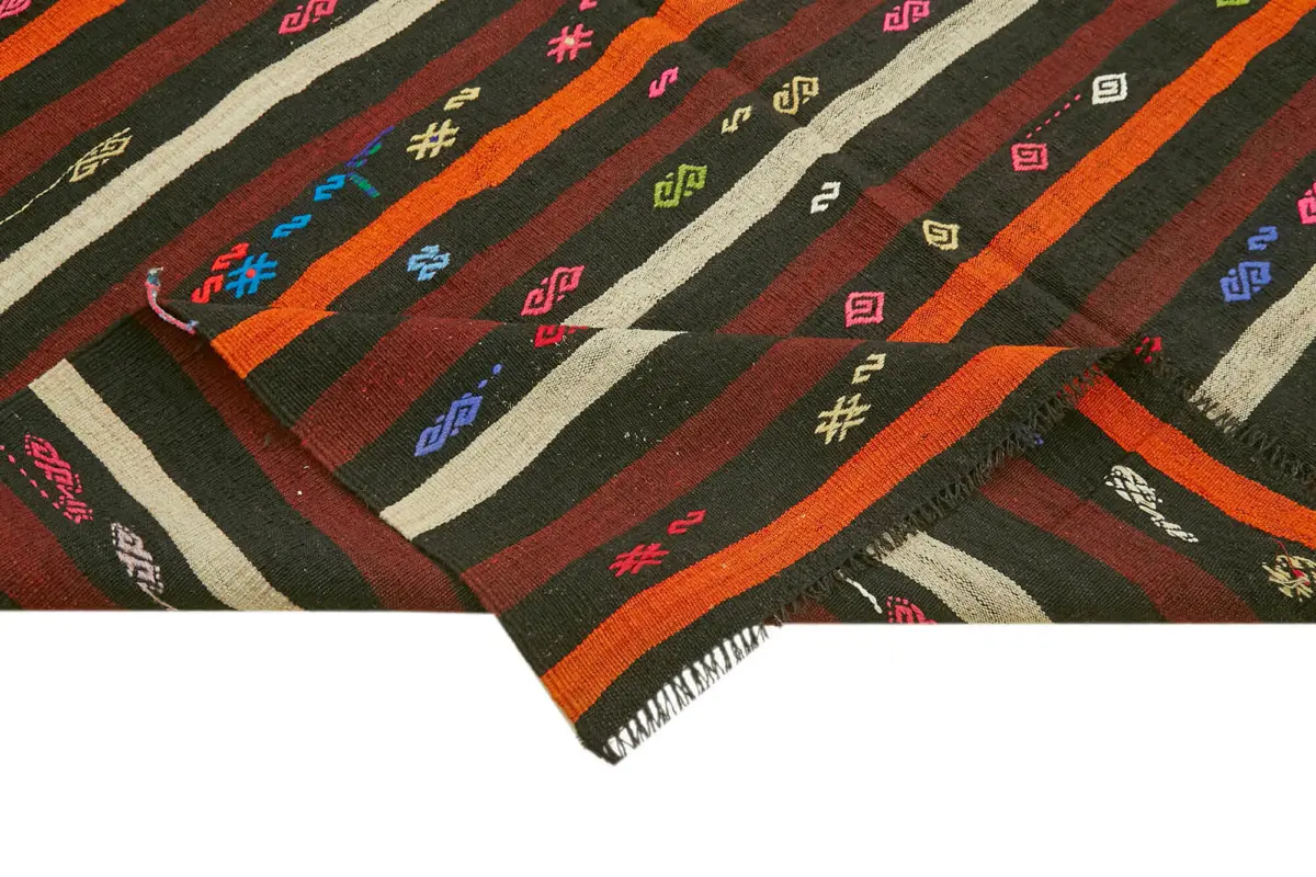 Kıl Çizgili Kahverengi Keçi Kılı İpliğinden El Dokuma Kilim-225x324 - Görsel 6