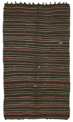Kıl Çizgili Kahverengi Keçi Kılı İpliğinden El Dokuma Kilim-210x341